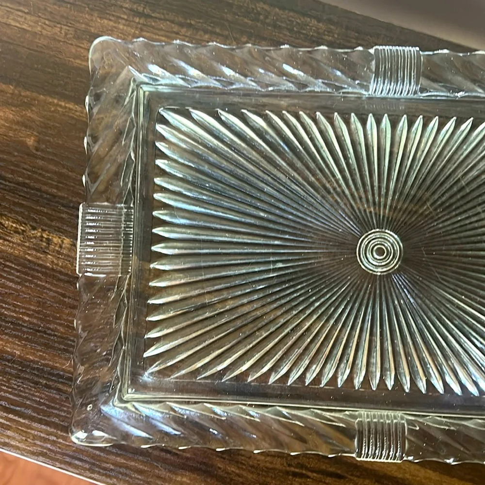 Vintage 1950s Heavy Thick Pressed Glass Vanity Tray
